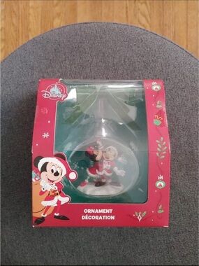 Disney Holiday Mickey Mouse Glass Globe Ornament - Red & Green
